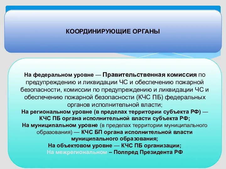 КООРДИНИРУЮЩИЕ ОРГАНЫ На федеральном уровне — Правительственная комиссия по предупреждению и