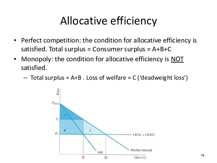 Allocative efficiency Perfect competition: the condition for allocative efficiency is satisfied.