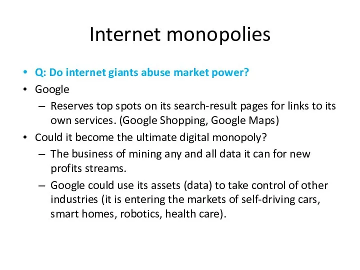 Internet monopolies Q: Do internet giants abuse market power? Google Reserves