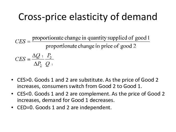 Cross-price elasticity of demand CES>0. Goods 1 and 2 are substitute.