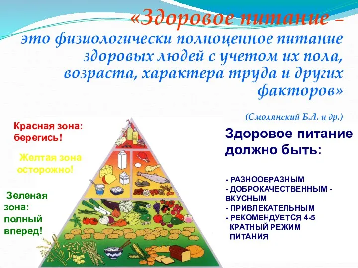 «Здоровое питание – это физиологически полноценное питание здоровых людей с учетом