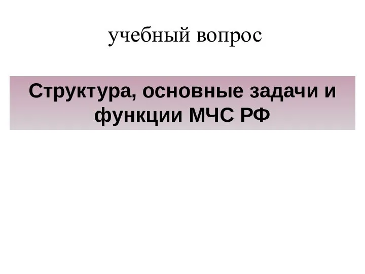 учебный вопрос Структура, основные задачи и функции МЧС РФ