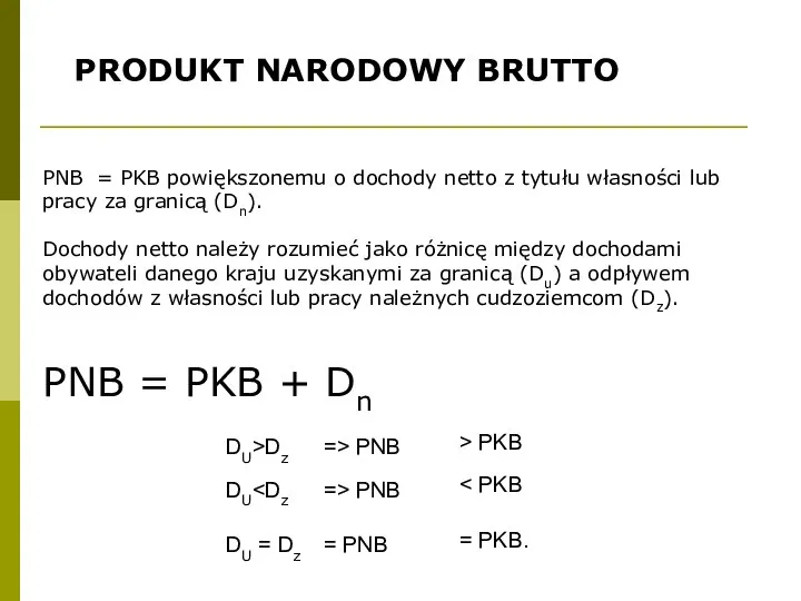 PRODUKT NARODOWY BRUTTO PNB = PKB powiększonemu o dochody netto z