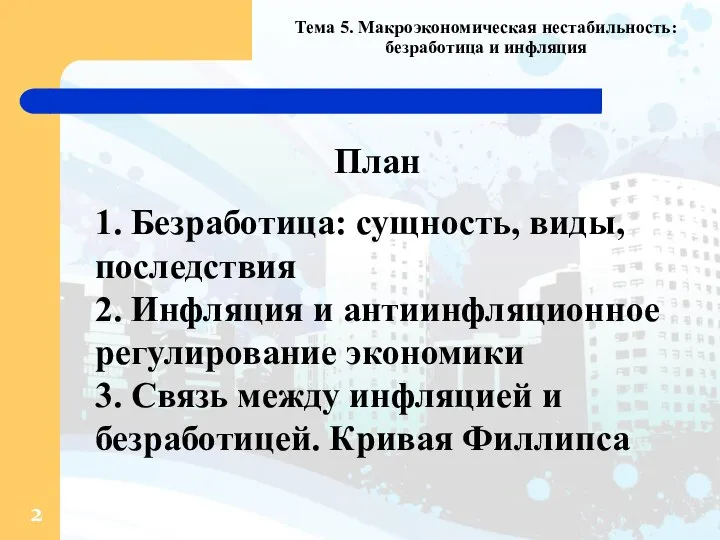 Тема 5. Макроэкономическая нестабильность: безработица и инфляция 1. Безработица: сущность, виды,