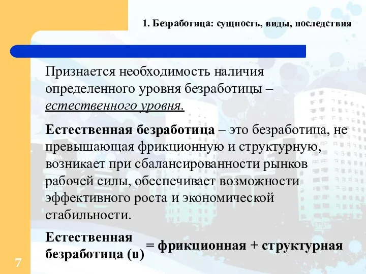 1. Безработица: сущность, виды, последствия Признается необходимость наличия определенного уровня безработицы