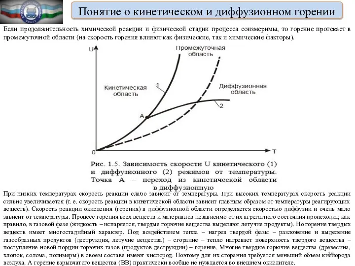 Понятие о кинетическом и диффузионном горении Если продолжительность химической реакции и