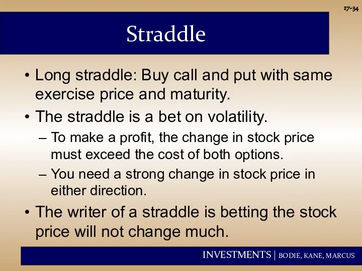 17- Straddle Long straddle: Buy call and put with same exercise