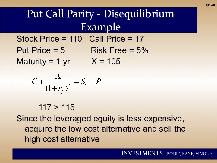 17- Stock Price = 110 Call Price = 17 Put Price