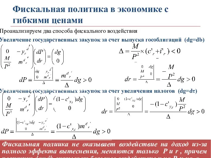 Фискальная политика в экономике с гибкими ценами Проанализируем два способа фискального