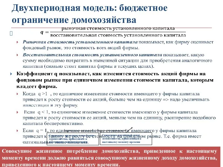 Двухпериодная модель: бюджетное ограничение домохозяйства Совокупное жизненное потребление домохозяйства, приведенное к