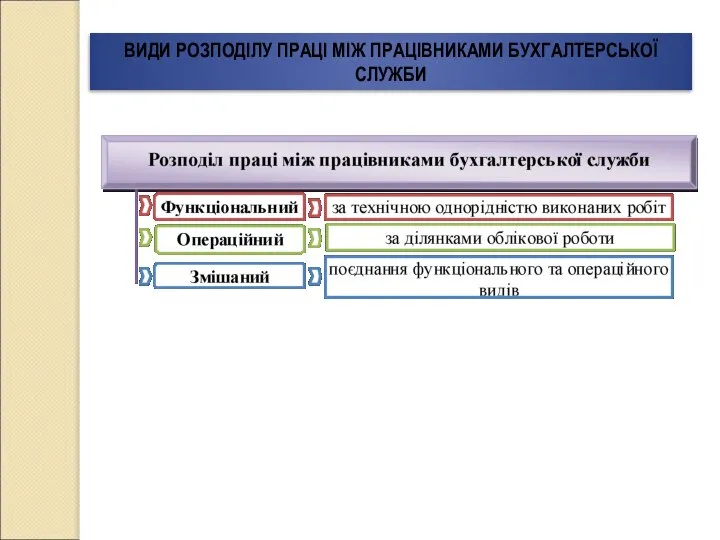 ВИДИ РОЗПОДІЛУ ПРАЦІ МІЖ ПРАЦІВНИКАМИ БУХГАЛТЕРСЬКОЇ СЛУЖБИ