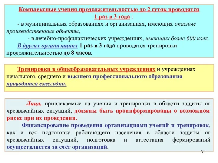 Комплексные учения продолжительностью до 2 суток проводятся 1 раз в 3