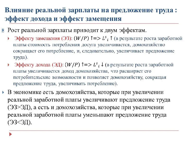 Влияние реальной зарплаты на предложение труда : эффект дохода и эффект замещения