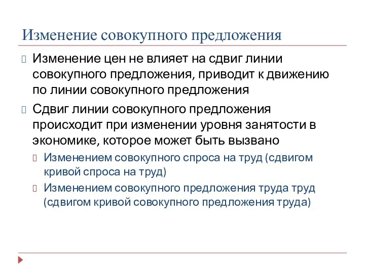 Изменение совокупного предложения Изменение цен не влияет на сдвиг линии совокупного