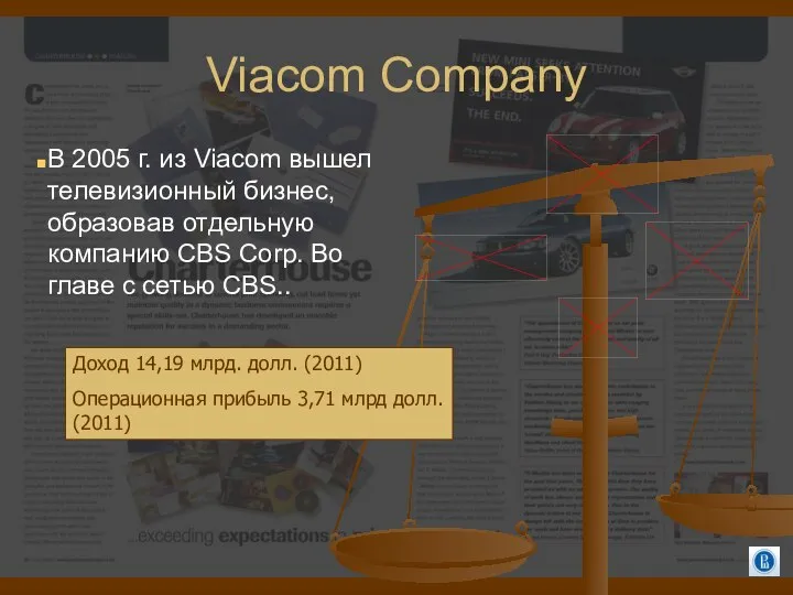 Viacom Company В 2005 г. из Viacom вышел телевизионный бизнес, образовав