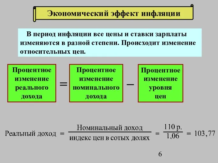 Экономический эффект инфляции В период инфляции все цены и ставки зарплаты