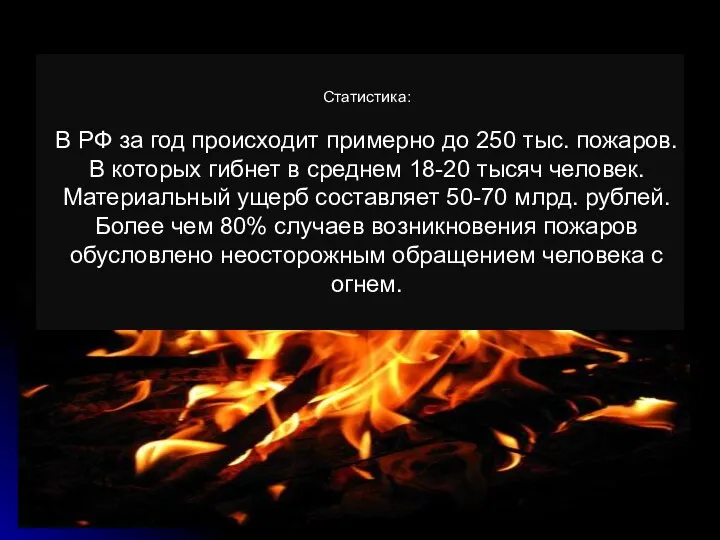 Статистика: В РФ за год происходит примерно до 250 тыс. пожаров.