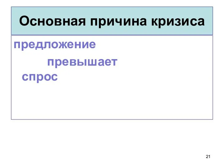 Основная причина кризиса предложение превышает спрос