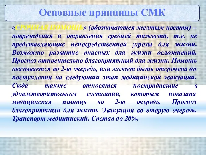 «СРОЧНАЯ ПОМОЩЬ» (обозначаются желтым цветом) – повреждения и отравления средней тяжести,