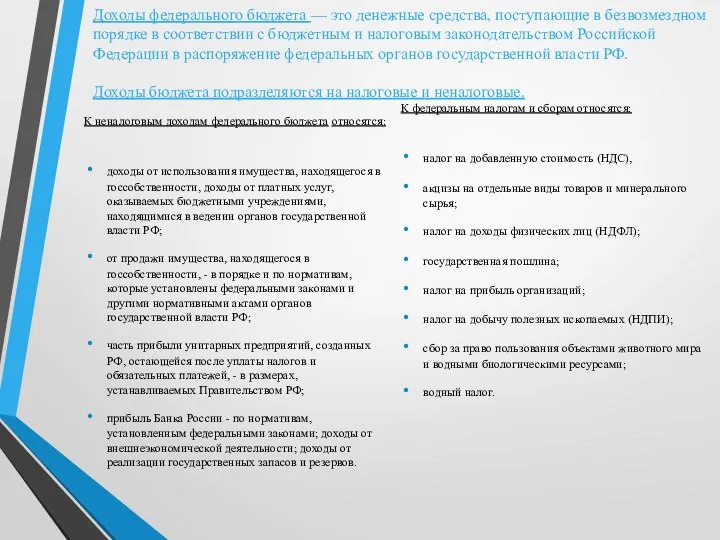 Доходы федерального бюджета — это денежные средства, поступающие в безвозмездном порядке