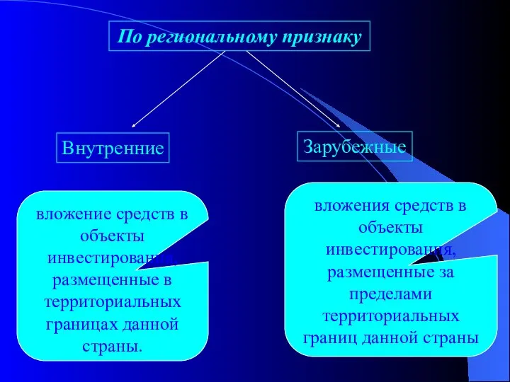 По региональному признаку Внутренние Зарубежные вложение средств в объекты инвестирования, размещенные