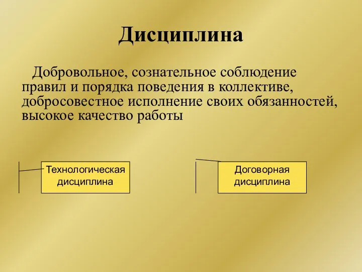 Дисциплина Добровольное, сознательное соблюдение правил и порядка поведения в коллективе, добросовестное