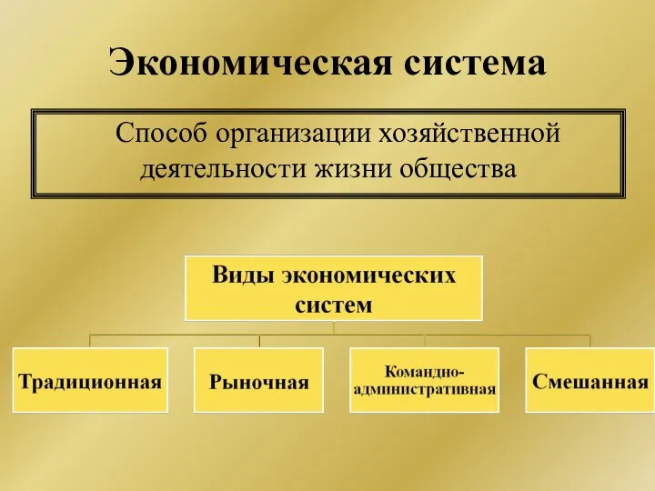 Экономическая система Способ организации хозяйственной деятельности жизни общества