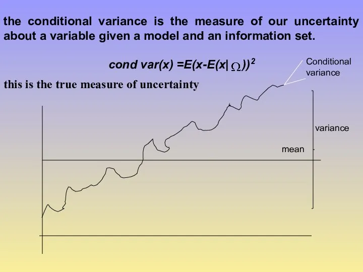 the conditional variance is the measure of our uncertainty about a