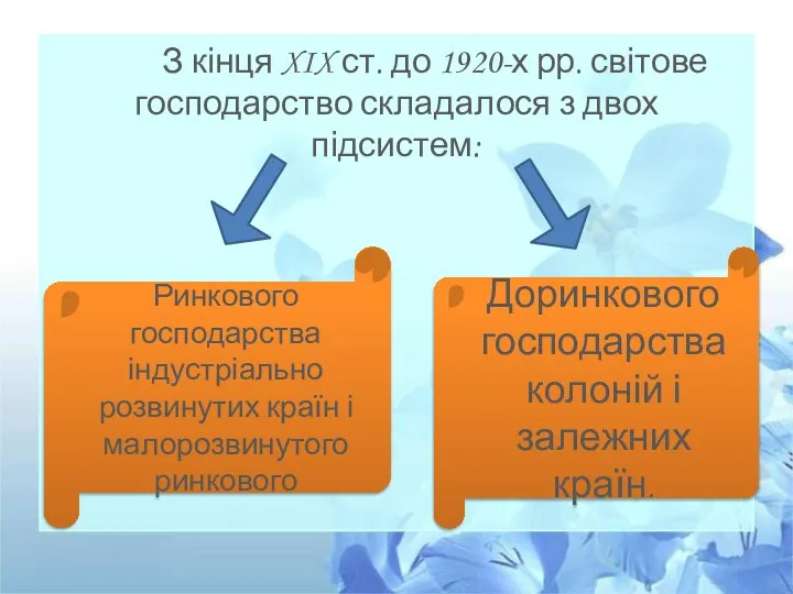 З кінця XIX ст. до 1920-х рр. світове господарство складалося з двох підсистем: