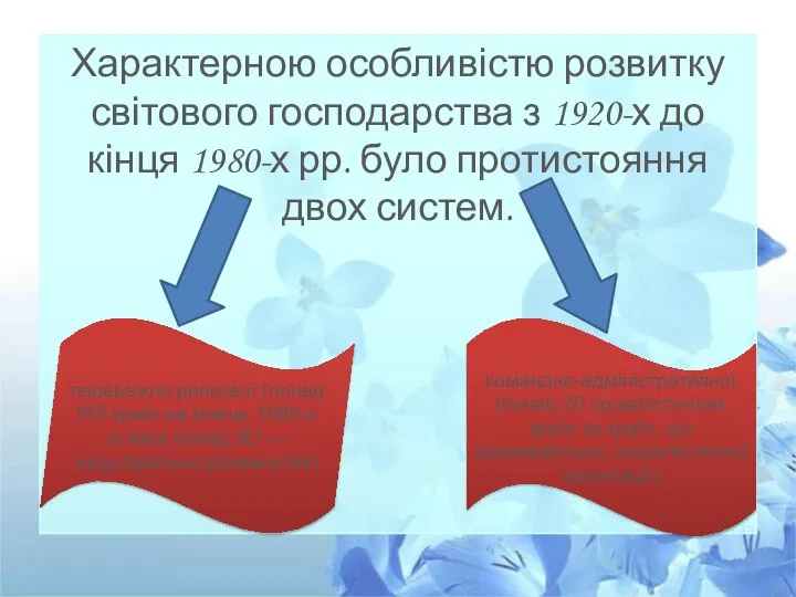 Характерною особливістю розвитку світового господарства з 1920-х до кінця 1980-х рр. було протистояння двох систем.