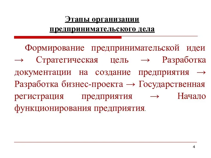 Формирование предпринимательской идеи → Стратегическая цель → Разработка документации на создание