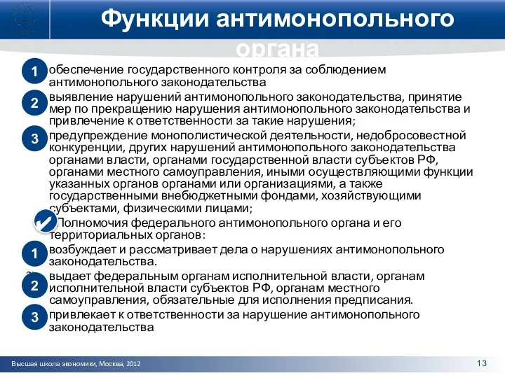 Функции антимонопольного органа обеспечение государственного контроля за соблюдением антимонопольного законодательства выявление