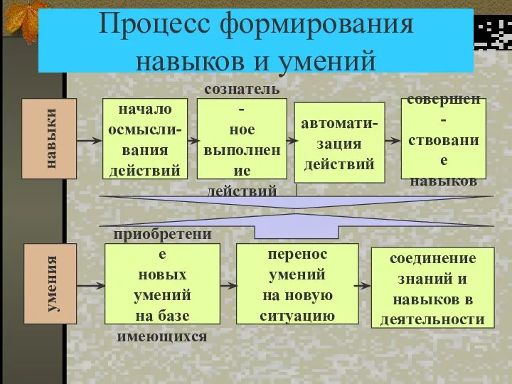 Процесс формирования навыков и умений совершен- ствование навыков