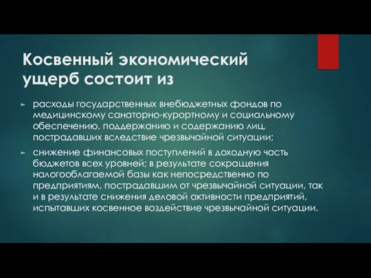 Косвенный экономический ущерб состоит из расходы государственных внебюджетных фондов по медицинскому