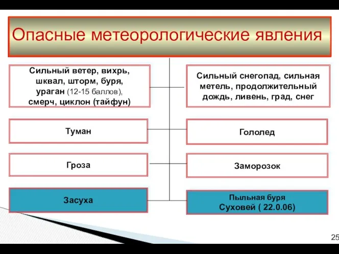 Гроза Заморозок Пыльная буря Суховей ( 22.0.06) Туман Сильный ветер, вихрь,