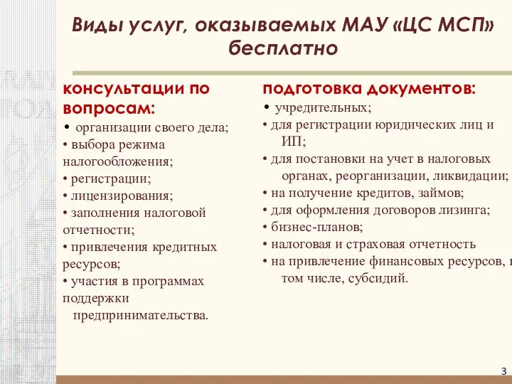 консультации по вопросам: • организации своего дела; • выбора режима налогообложения;