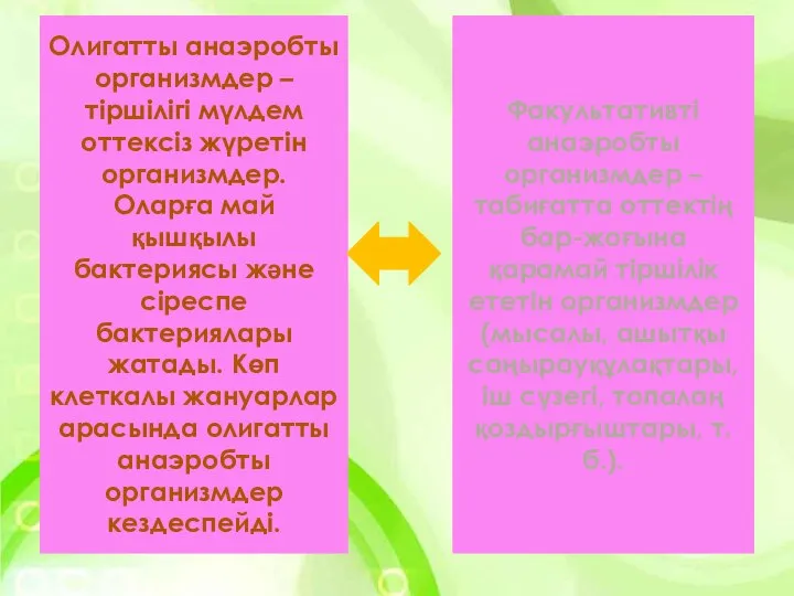 Олигатты анаэробты организмдер – тіршілігі мүлдем оттексіз жүретін организмдер. Оларға май