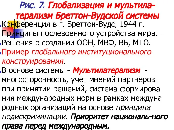 Рис. 7. Глобализация и мультила-терализм Бреттон-Вудской системы Конференция в г. Бреттон-Вудс,