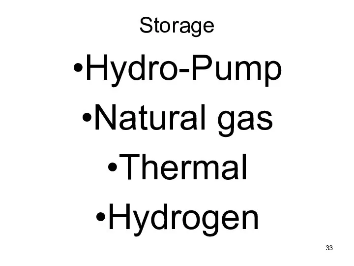 Storage Hydro-Pump Natural gas Thermal Hydrogen