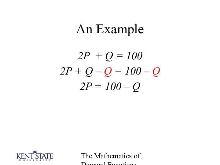 The Mathematics of Demand Functions An Example 2P + Q =