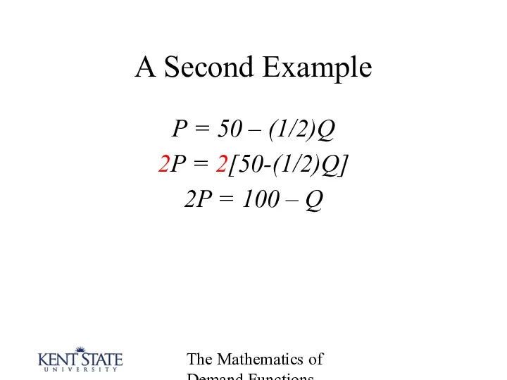 The Mathematics of Demand Functions A Second Example P = 50