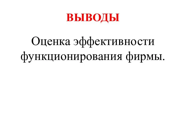 ВЫВОДЫ Оценка эффективности функционирования фирмы.