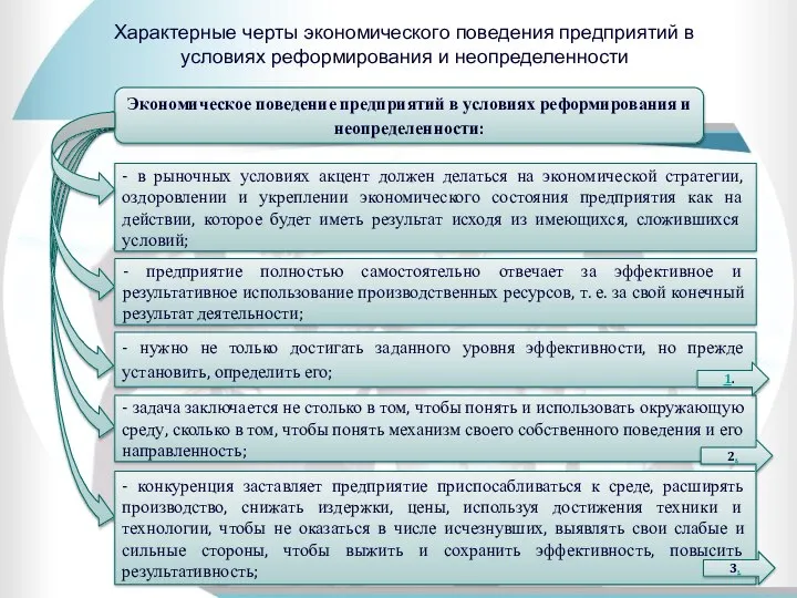 Характерные черты экономического поведения предприятий в условиях реформирования и неопределенности