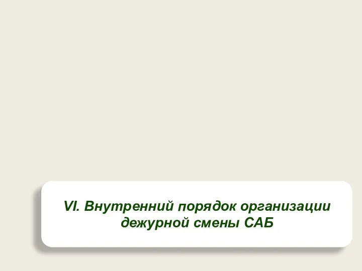 VI. Внутренний порядок организации дежурной смены САБ