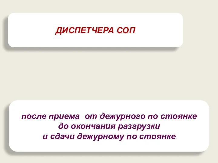 ДИСПЕТЧЕРА СОП после приема от дежурного по стоянке до окончания разгрузки и сдачи дежурному по стоянке