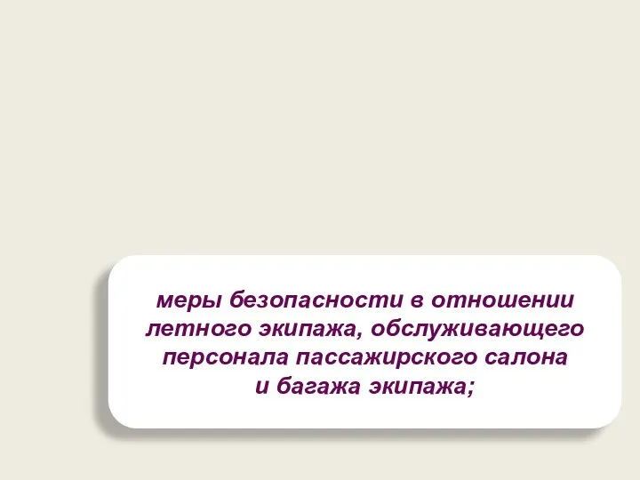 меры безопасности в отношении летного экипажа, обслуживающего персонала пассажирского салона и багажа экипажа;