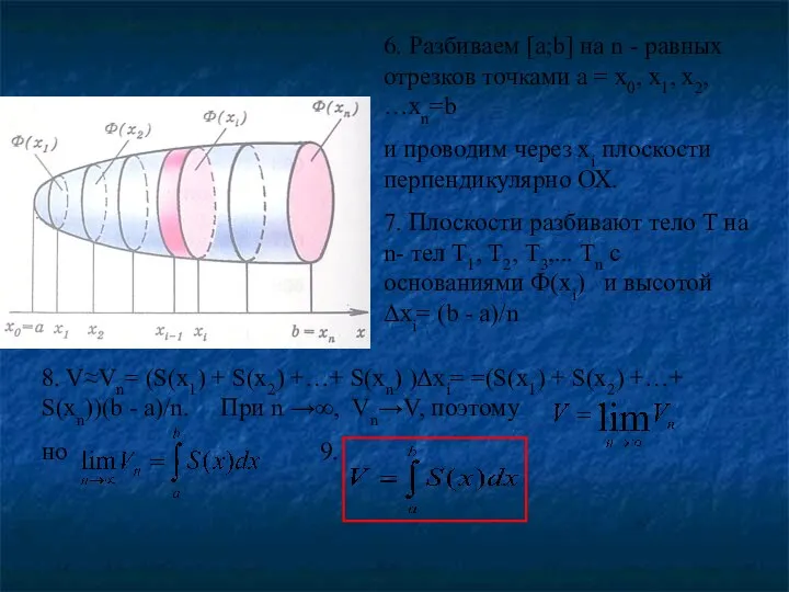 6. Разбиваем [a;b] на n - равных отрезков точками а =