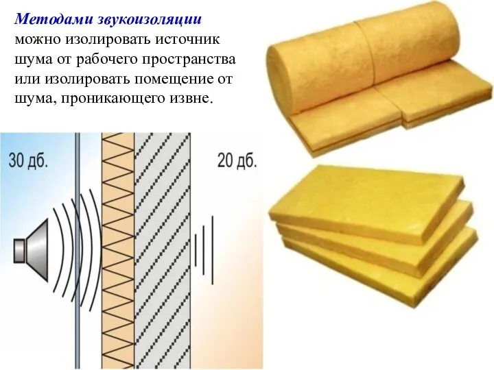 Методами звукоизоляции можно изолировать источник шума от рабочего пространства или изолировать помещение от шума, проникающего извне.