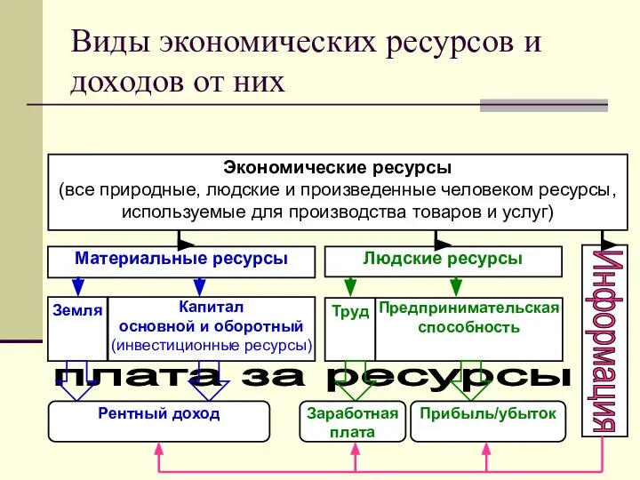 Виды экономических ресурсов и доходов от них плата за ресурсы Экономические