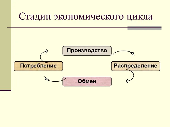 Стадии экономического цикла Производство Обмен Распределение Потребление